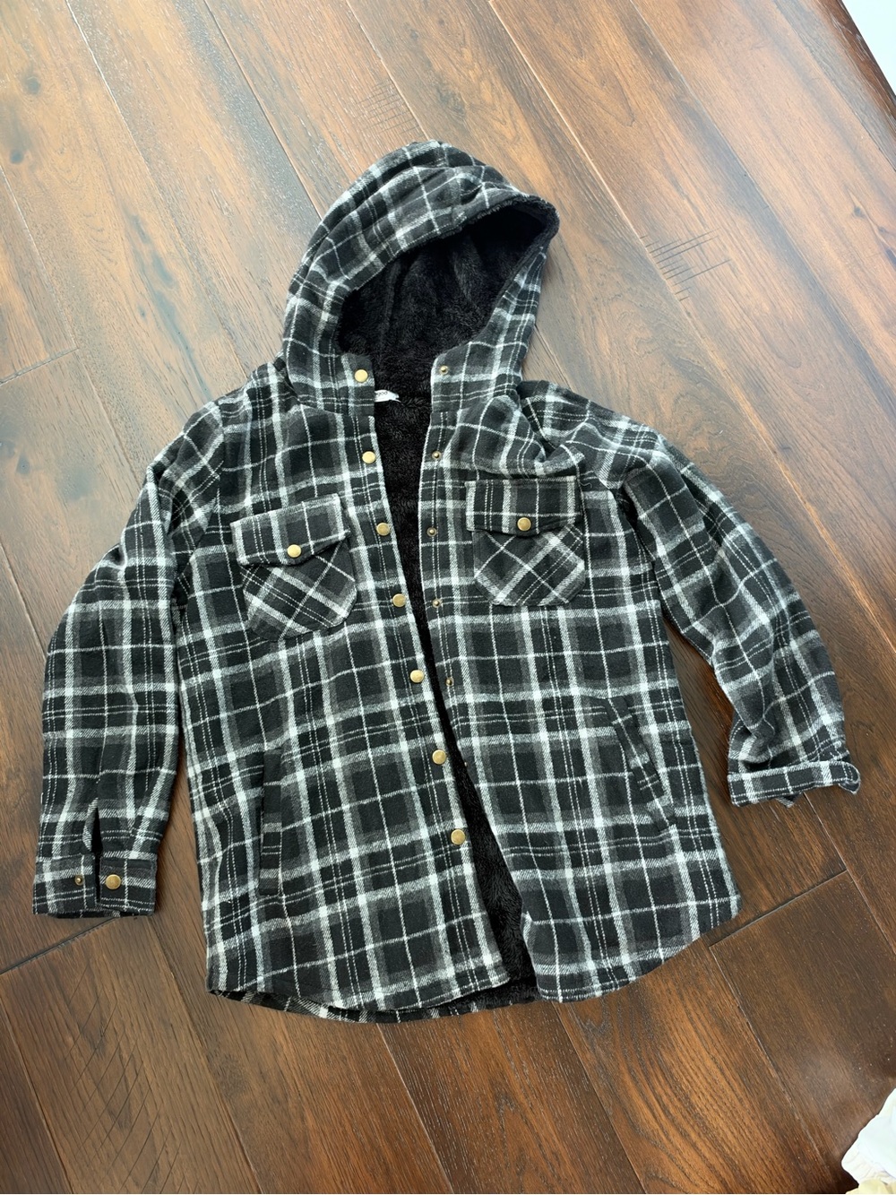 Plaid Shacket fleece lined hood